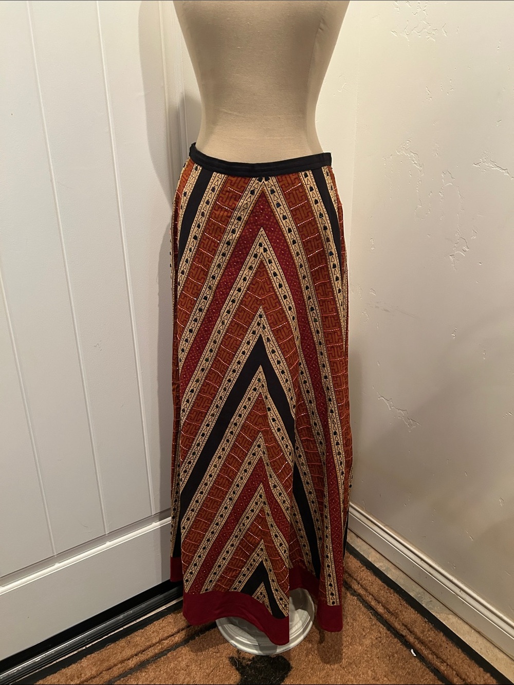 Willi Smith Beaded Chevron Maxi Skirt